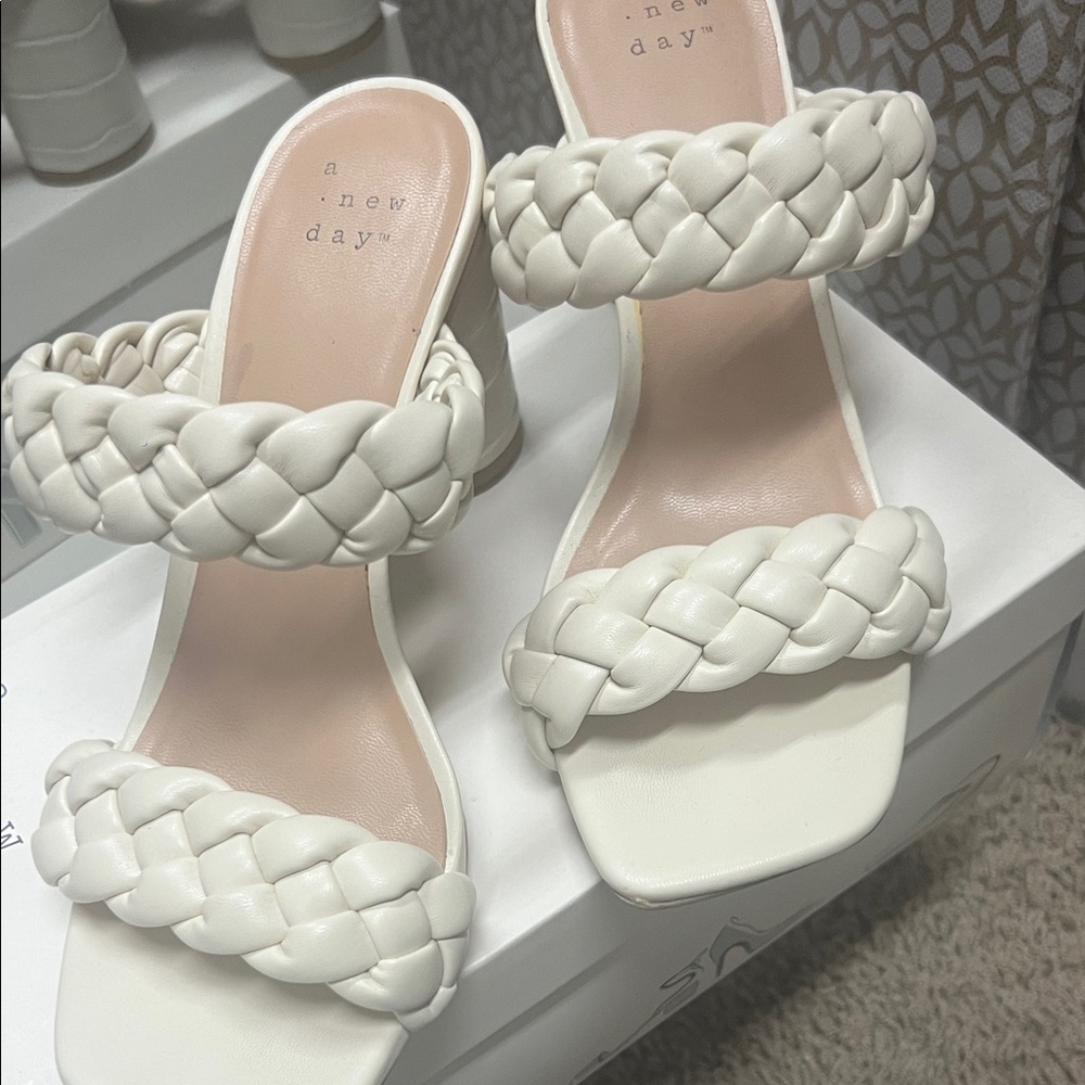 A New Day Women's Cream Braided Heels